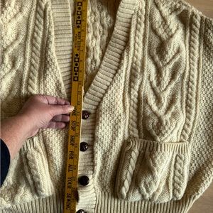 Fisherman’s Cable Chunky Knit Cardigan Sweater 100% Wool V-neck Buttons …